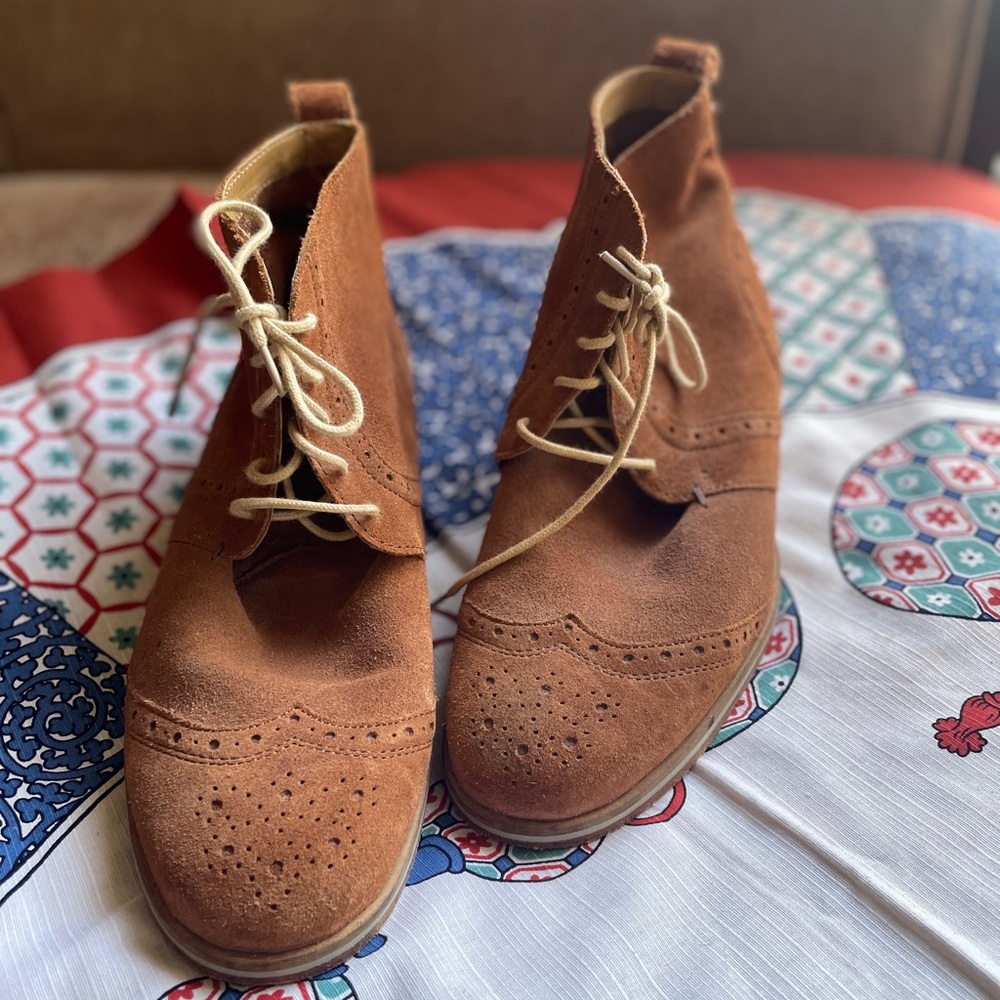 J Shoes lace up suede ankle boot.
